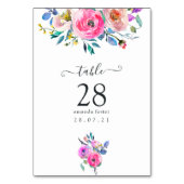 Numéro De Table Fleurs aquarelles rose vif (Dos)