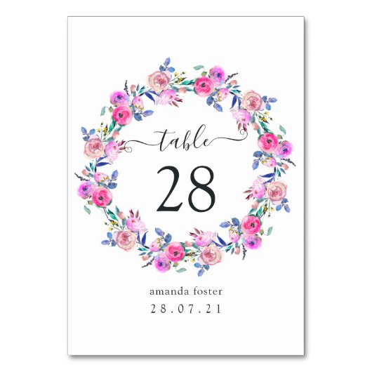 Numéro De Table Fleurs aquarelles rose vif (Par défaut)