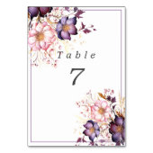 Numéro De Table Fleurs aquarelles roses et violettes (Dos)