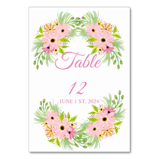 Numéro De Table Fleurs aquarelles roses Thunder_Cove (Par défaut)
