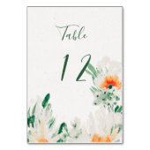 Numéro De Table Fleurs Aquarelles Vert Forêt, Orange, Blanc (Dos)