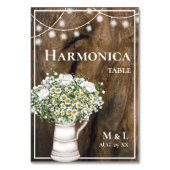 Numéro De Table Fleurs blanches en bois rustique Lumières Harmonic (Dos)