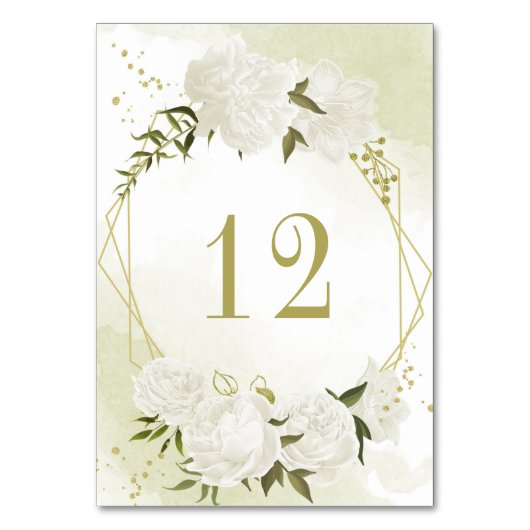 Numéro De Table Fleurs blanches romantiques verdure or géométrique (Par défaut)