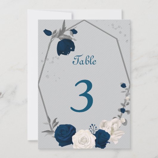 numéro de table fleurs bleu marine et blanc (Devant)