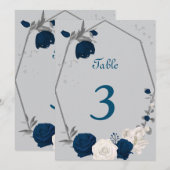 numéro de table fleurs bleu marine et blanc (Devant / Derrière)