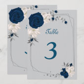 numéro de table fleurs bleu marine et blanc (Devant / Derrière)