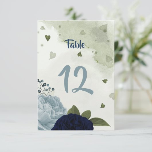 numéro de table fleurs bleu marine et poussiéreux (Debout devant)