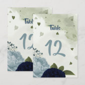 numéro de table fleurs bleu marine et poussiéreux (Devant / Derrière)