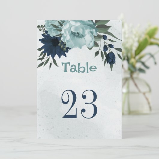 Numéro de table fleurs bleu poussiéreux & marine (Debout devant)