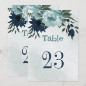 Numéro de table fleurs bleu poussiéreux & marine (Devant / Derrière)
