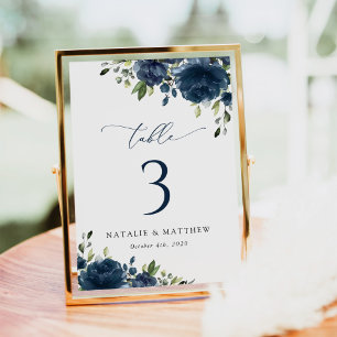 Numéro De Table Fleurs bleues de la Marine, Vert, Boho, Nombres de