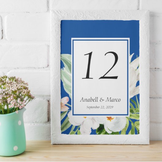 Numéro de table Fleurs Bleues et Blanches