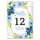 Numéro De Table Fleurs bleues et bleu marine avec feuillage  (Dos)