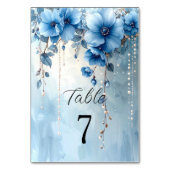 Numéro de table Fleurs bleues et perles (Dos)