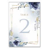 Numéro De Table fleurs bleues fausse feuille d'or Baptême (Dos)