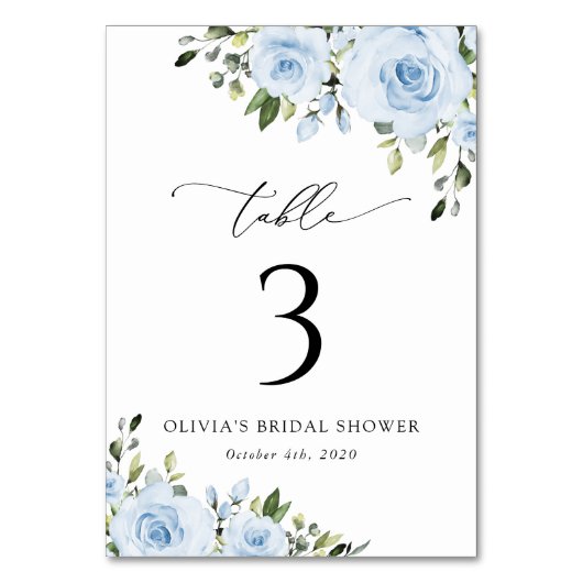 Numéro De Table Fleurs bleues poussiéreuses, Verdure, Boho, Numéro (Par défaut)