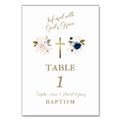 Numéro De Table Fleurs Bleues Roses Croix Or jumeaux Baptême (Dos)
