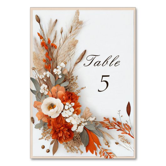 Numéro De Table Fleurs Boho Couleurs Automne, Mariage Automne (Dos)