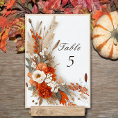 Numéro De Table Fleurs Boho Couleurs Automne, Mariage Automne