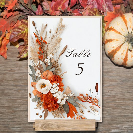 Numéro De Table Fleurs Boho Couleurs Automne, Mariage Automne