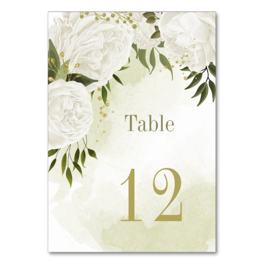 Numéro De Table Fleurs botaniques blanches romantiques verdure (Par défaut)