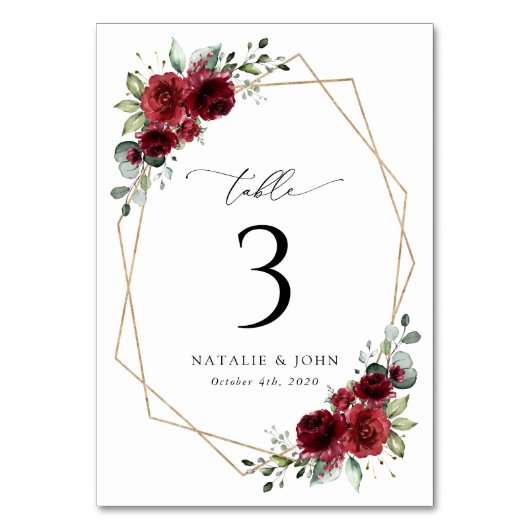Numéro De Table Fleurs Bourgognes, Fleurs Rouges, Boho, Numéros De (Dos)