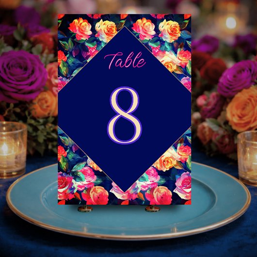 Numéro De Table Fleurs colorées élégantes mariage