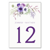 Numéro De Table Fleurs d'aquarelle blanche violette Lavande | (Dos)