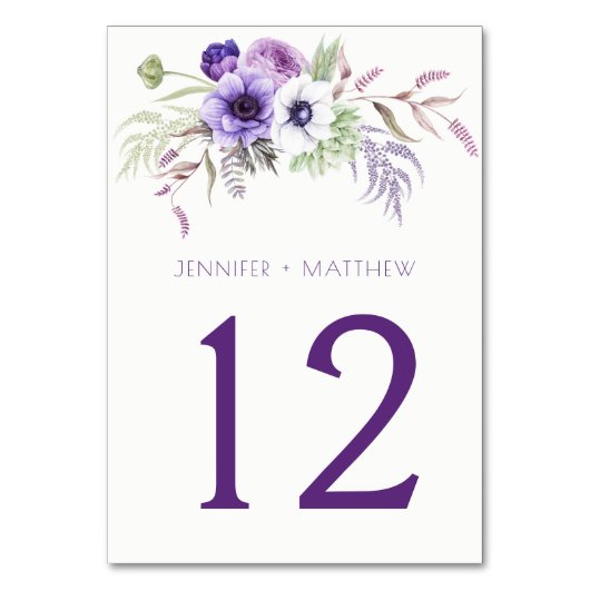 Numéro De Table Fleurs d'aquarelle blanche violette Lavande | (Dos)
