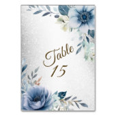 Numéro De Table Fleurs d'Aquarelle bleu Dusty Silver Elégant (Dos)