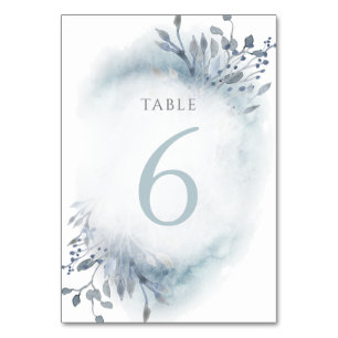 Numéro De Table fleurs d'aquarelle bleu poussiéreux Tableau Numéro