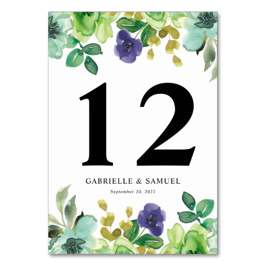 Numéro De Table Fleurs d'aquarelle colorée Mariage vert Sage (Par défaut)