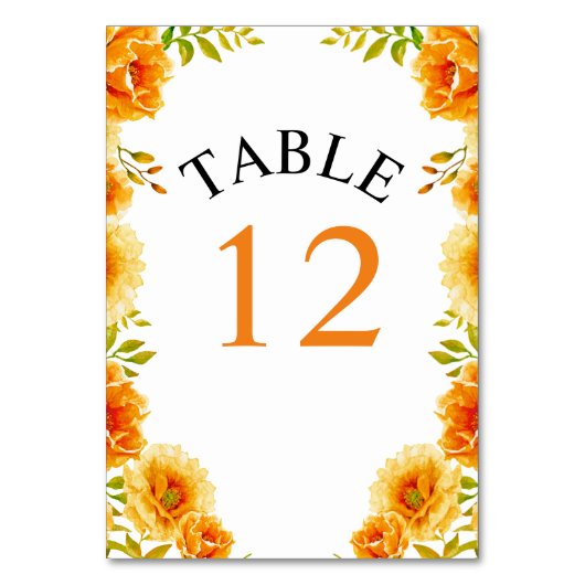 Numéro De Table Fleurs d'aquarelle orange et mariage feuille (Dos)