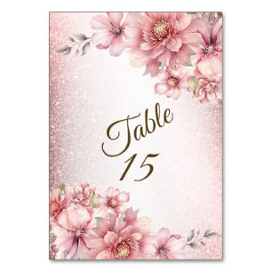 Numéro De Table Fleurs d'aquarelle rose fêtards Parties scintillan