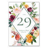 Numéro De Table Fleurs d'automne Sage Green Rustic Numéros de tabl (Dos)