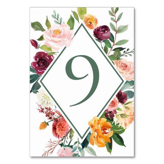 Numéro De Table Fleurs de automne rustiques Sage Green Numéros de (Par défaut)