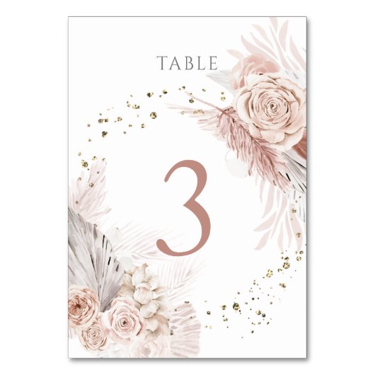 Numéro De Table fleurs de boho d'aquarelle Tableau Numéro 3 (Dos)