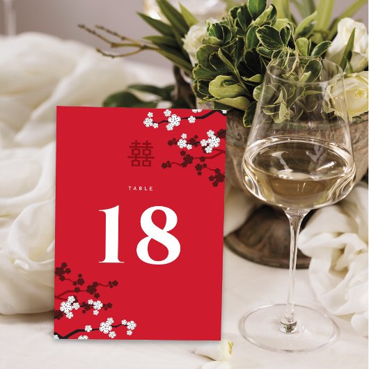 Numéro De Table Fleurs de cerisier blanches double Xi mariage chin