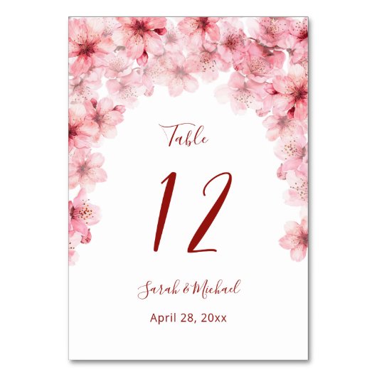 Numéro De Table Fleurs de cerisier rose blanc Mariage (Par défaut)