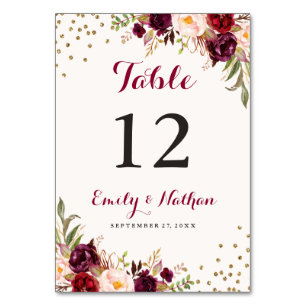 Numéro De Table Fleurs de confettis de Bourgogne