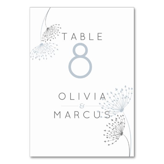 Numéro De Table Fleurs de Doodle minimes simples bleu et gris pous (Dos)