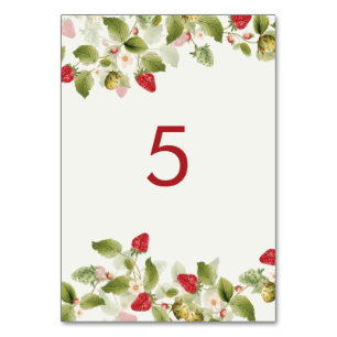 Numéro De Table Fleurs de Fraisier Sauvage Rouge Mariage