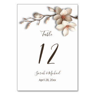 Numéro De Table Fleurs de Magnolia 3D Mariage Blanc