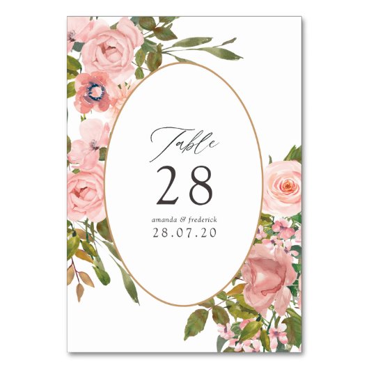 Numéro De Table Fleurs de mariage à l'aquarelle rose et or rose (Par défaut)