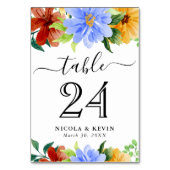 Numéro De Table Fleurs de mariage rouges, jaunes et bleues (Dos)
