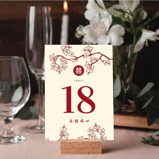 Numéro De Table Fleurs de Pêche/Prunier Double Bonheur 囍 Mariage