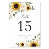 Numéro De Table Fleurs de soleil Blanc Floral Verdure rustique (Dos)