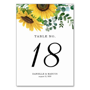 Numéro De Table Fleurs de soleil et Mariage d'eucalyptus