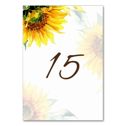 Numéro De Table Fleurs de soleil Jaune Simple Rustique Aquarelle F (Dos)
