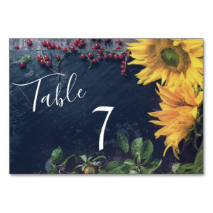 Numéro De Table Fleurs de soleil rustiques et Mariage campagnard d